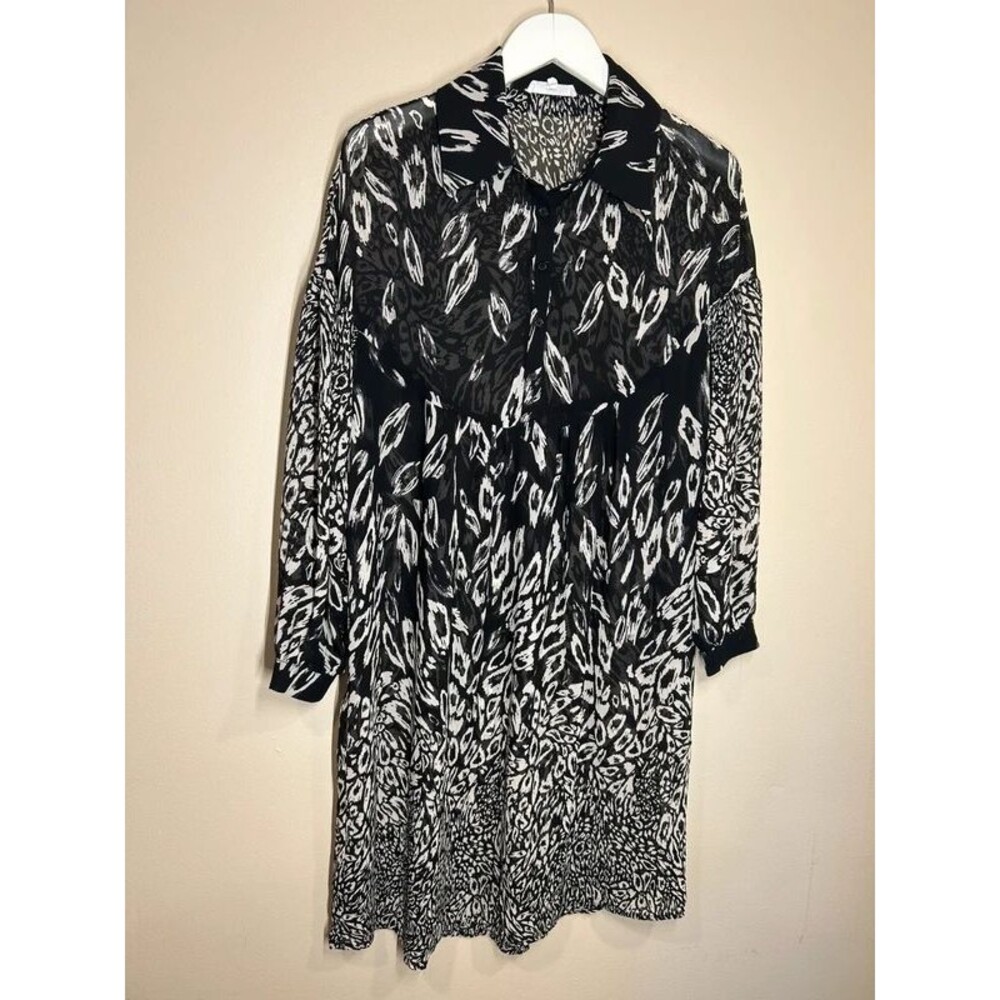 Almae Women's 1 Size MD Sheer Black White Button Down Dress Summer
